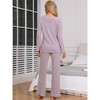 cheibear Women's Ribbed Knit V Neck Long Sleeve with Pants Casual Pajamas Sets - image 4 of 4