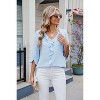 Women 3/4 Long Sleeve Ruffle Pleated Shirt Summer Fall Casual V Neck Loose Top - 3 of 4