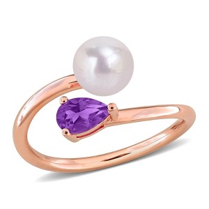 EVERLY JEWELRY | Multiple-color option in Yellow Silver Pearl Ring with Multiple color gemstone Options. - 1 of 4