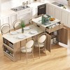 Okak Fluted Kitchen Island with Extendable Table, Countertop Organizer with Power Outlet and Double-Side Storage, Kitchen Cart for Dining Room - 2 of 4