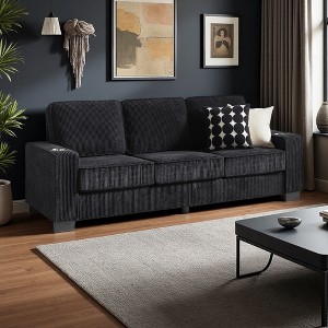 83.86" Snowfleece Fabric 3-Seater Sofa with Cup Holders, Compressed Modern Couch - 1 of 4