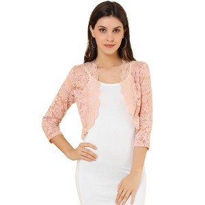 INSPIRE CHIC Women's Elegant 3/4 Sleeve Sheer Floral Lace Open Front Crop Shrug - 1 of 4