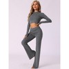 cheibear Women's Long Sleeve Crop Top with Foldover Flare Pants 2 Piece Pajama Set - 2 of 4