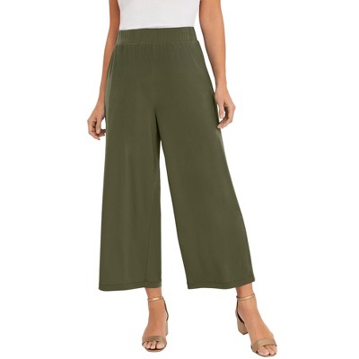 Jessica London Women's Plus Size Stretch Knit Wide Leg Crop Pant