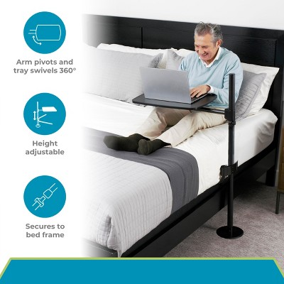 Adjustable Black Overbed Table with Swivel Tray