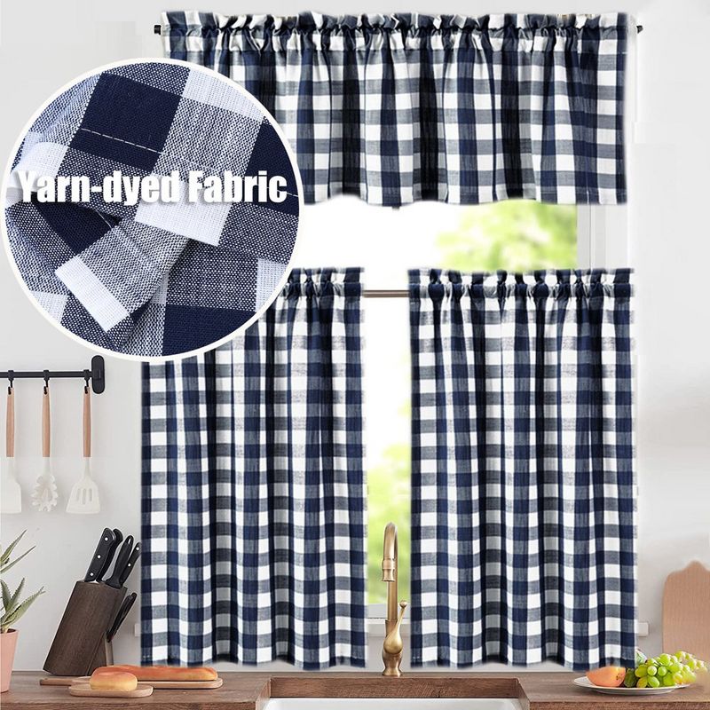 Yarn-Dyed Buffalo Gingham Kitchen Valance, Tier Curtains and Tie Up Curtains, 5 of 6