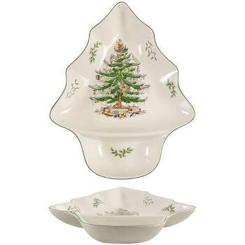 Spode Christmas Tree Chip and Dip Tray 14 Inch Tree Shaped Dish, Made of Earthenware