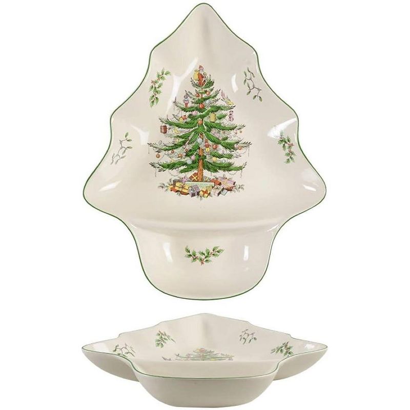 Spode Christmas Tree Chip and Dip Tray 14 Inch Tree Shaped Dish, Made of Earthenware, 1 of 4