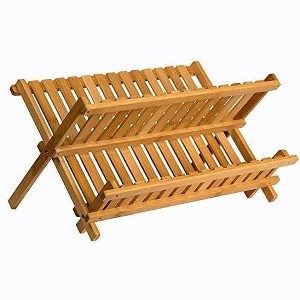 Bamboo Drying Rack - 2 Tier Wooden Dish Drainer  - Collapsible Compact Plate Rack for Kitchen - Homeitusa - 1 of 3