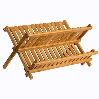 Bamboo Drying Rack - 2 Tier Wooden Dish Drainer  - Collapsible Compact Plate Rack for Kitchen - Homeitusa