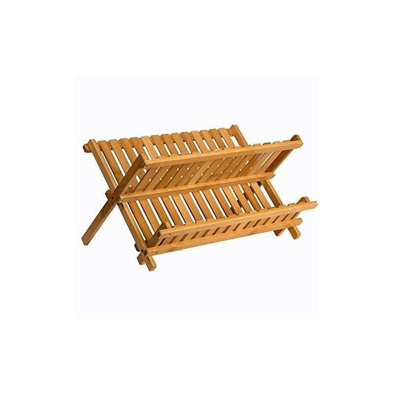Bamboo Drying Rack - 2 Tier Wooden Dish Drainer  - Collapsible Compact Plate Rack for Kitchen - Homeitusa, 1 of 4