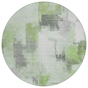 Green And Silver Abstract Washable Indoor Outdoor Area Rug - 1 of 4