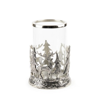 Etched Metal Woodland Candle Holder 8"D