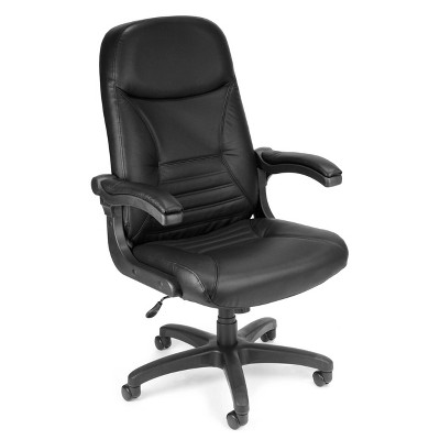 Leather High Back Executive Conference Chair with Flip Up Arms Black - OFM