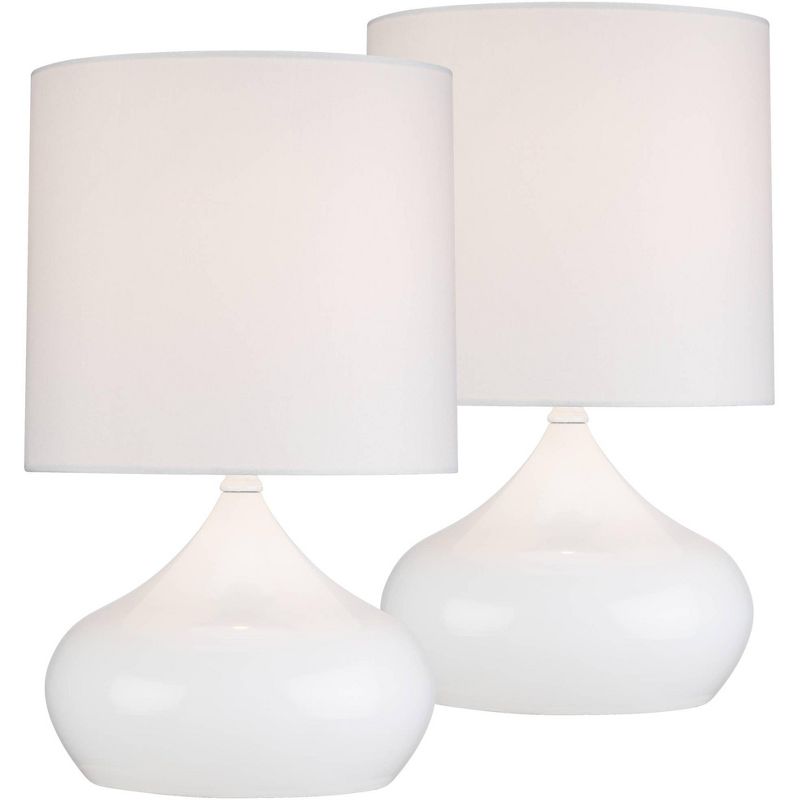 360 Lighting Mid Century Modern Accent Table Lamps 14 3/4" High Set of 2 with WiFi Smart Sockets Arctic White Droplet Drum Bedroom, 1 of 5