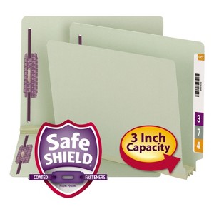 Smead End Tab Pressboard Classification Folders, Two SafeSHIELD Coated Fasteners, 3" Expansion, Letter Size, Gray-Green, 25/Box - 1 of 4