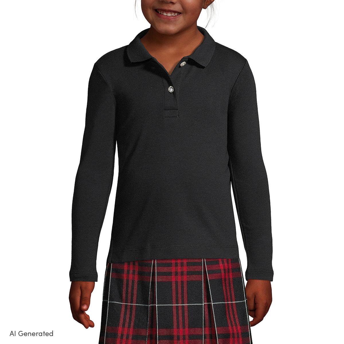 Lands' End School Uniform Kids Long Sleeve Feminine Fit Interlock Polo Shirt