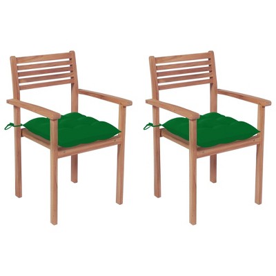 vidaXL Patio Chairs 2 pcs with Green Cushions Solid Teak Wood