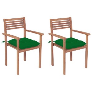 vidaXL Patio Chairs 2 pcs with Green Cushions Solid Teak Wood - 1 of 4