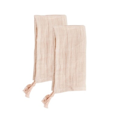 Slickblue Stone Washed Linen Blush Dinner Napkins, Tassel Detail Cloth Napkin Set, 20x20 Inch, Various Set Options