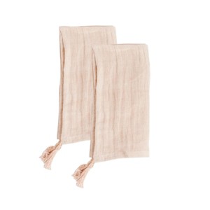 Slickblue Stone Washed Linen Blush Dinner Napkins, Tassel Detail Cloth Napkin Set, 20x20 Inch, Various Set Options - 1 of 4