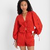 Women's Long Sleeve Eyelet Tie-Front Poplin Blouse - Future Collective - 3 of 3