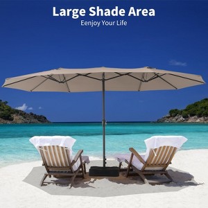 15 Ft Extra Large Double-Sided Patio Umbrella with Base, Outdoor Umbrella with Easy Crank & 12 Strong Ribs for Market, Deck, Garden, Dark Gray - 1 of 4