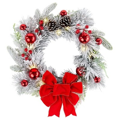 The Lakeside Collection Christmas Snow Frosted Pine Decor - Wreath Red