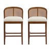 Set of 2 Counter Height Stools, Wood Counter Stools with Rattan Back and Upholstered Seat, Mid-Century Counter Stools for Kitchen Island-Koiai - 2 of 4
