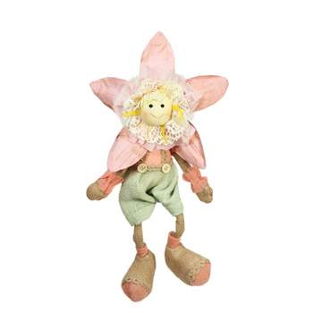 Northlight 15.5" Pink and Green Spring Floral Sitting Sunflower Girl Decorative Figure
