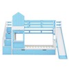 Bellemave Twin Size Castle Bunk Bed Frame with 2 Drawers, 3 Shelves & Slide, Princess Loft Bed for Kids, boys, girls, Blue - 4 of 4