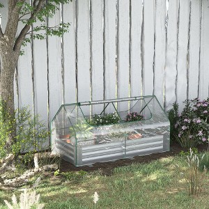 CAVINAS 6'x 3' Galvanized Raised Garden Bed with Mini PVC Greenhouse Cover Garden Sheds with Roll-Up Windows - 1 of 4