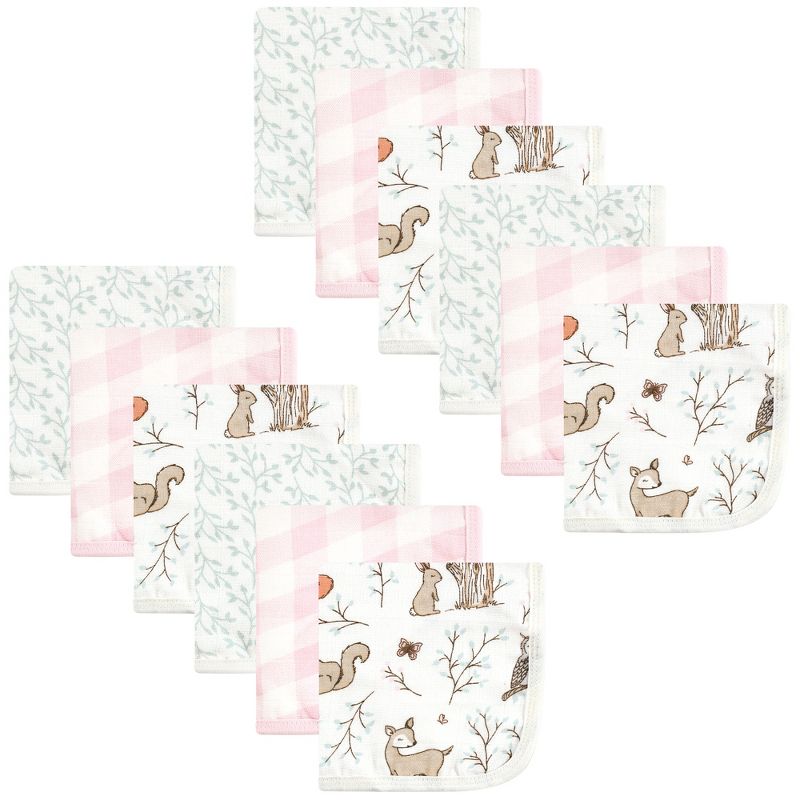 Hudson Baby Infant Girl 24Pc Cotton Muslin Washcloths, Enchanted Forest, One Size, 2 of 3