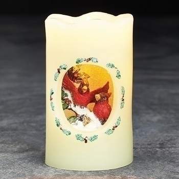 Roman 5" Cardinals Scene Flickering Flame-less LED Candle - Red/White