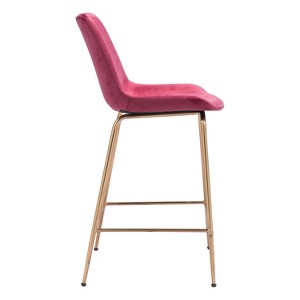 HomeStock 22.9 in. H Red Finish Low Back Wood Bar Stool with Faux ...