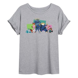 Women's - Zootopia - Nick, Judy, And Friends -Womens Oversized Graphic T-Shirt Oversized Graphic T-Shirt - 1 of 4