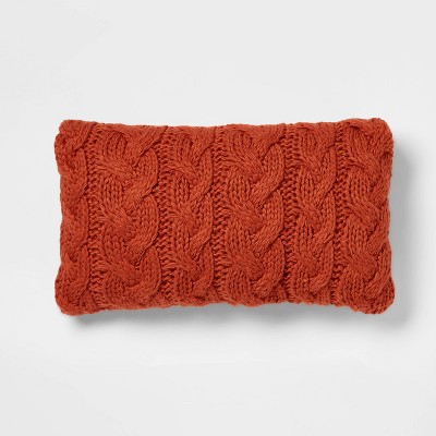 Oversized Chunky Cable Knit Lumbar Throw Pillow Orange - Threshold™