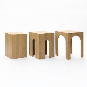 LuxenHome Set of Three Oak Finish Nesting Side Tables, Durable Manufactured Wood for Living Room Brown - 1 of 4