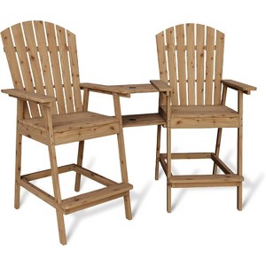 Outdoor Adirondack Barstools with Connecting Tray, Tall Adirondack Chairs Bar Chairs, Bar Height Adirondack Chairs Set of 2 - 1 of 4