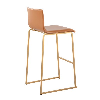 Camel Faux Leather Bar Stools with Gold Steel Frame - Set of 2