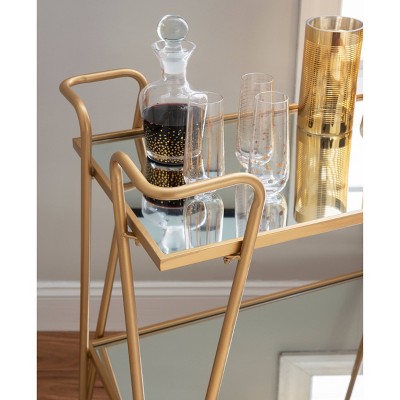 Mid-Century Glam Mirrored Gold Bar Cart with Spacious Storage