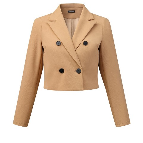 INSPIRE CHIC Women's Notched Lapel Collar Button Casual Office Blazers Khaki X-Small
