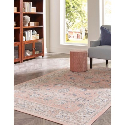 Powder Pink Floral Whisper 8' x 10' Easy-Care Synthetic Rug