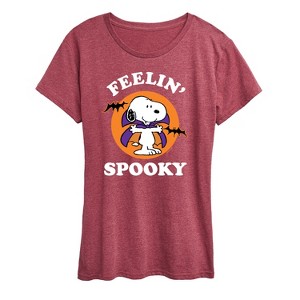 Women's Peanuts Feelin Spooky Short Sleeve Graphic T-Shirt - Heather Burgundy - Large - 1 of 4