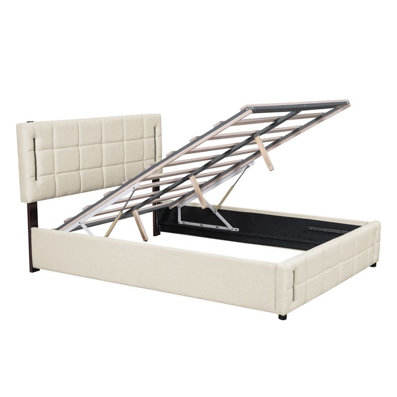 Full/Queen Size Upholstered Bed with Hydraulic Storage System and LED Light - ModernLuxe, 4 of 10