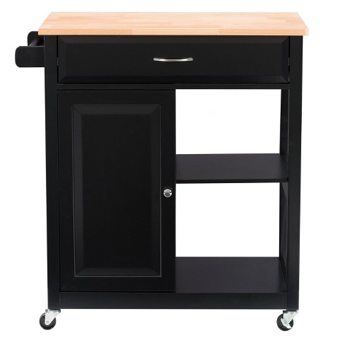 Sage Black Wood Kitchen Cart With Cupboard