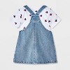 Baby Girls' 2pc Disney Minnie Mouse Americana Short Sleeve Bodysuit and Denim Overalls Dress Set - Blue - 2 of 4
