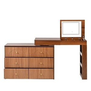 Whisen Convertible Vanity Desk with Flip-Top Mirror, 6 Drawers, 9 Compartments & L-Shaped, Straight Layout - 1 of 4