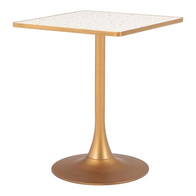 HomeRoots 24" Beige and Gold Wood and Steel Pedestal Base Square Dining Table