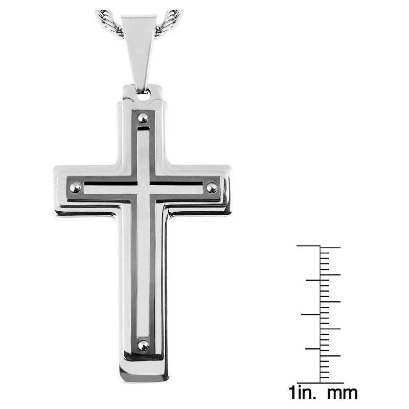 Men's West Coast Jewelry Silvertone and Blackplated Stainless Steel Multi-layer Cross Pendant, 3 of 4